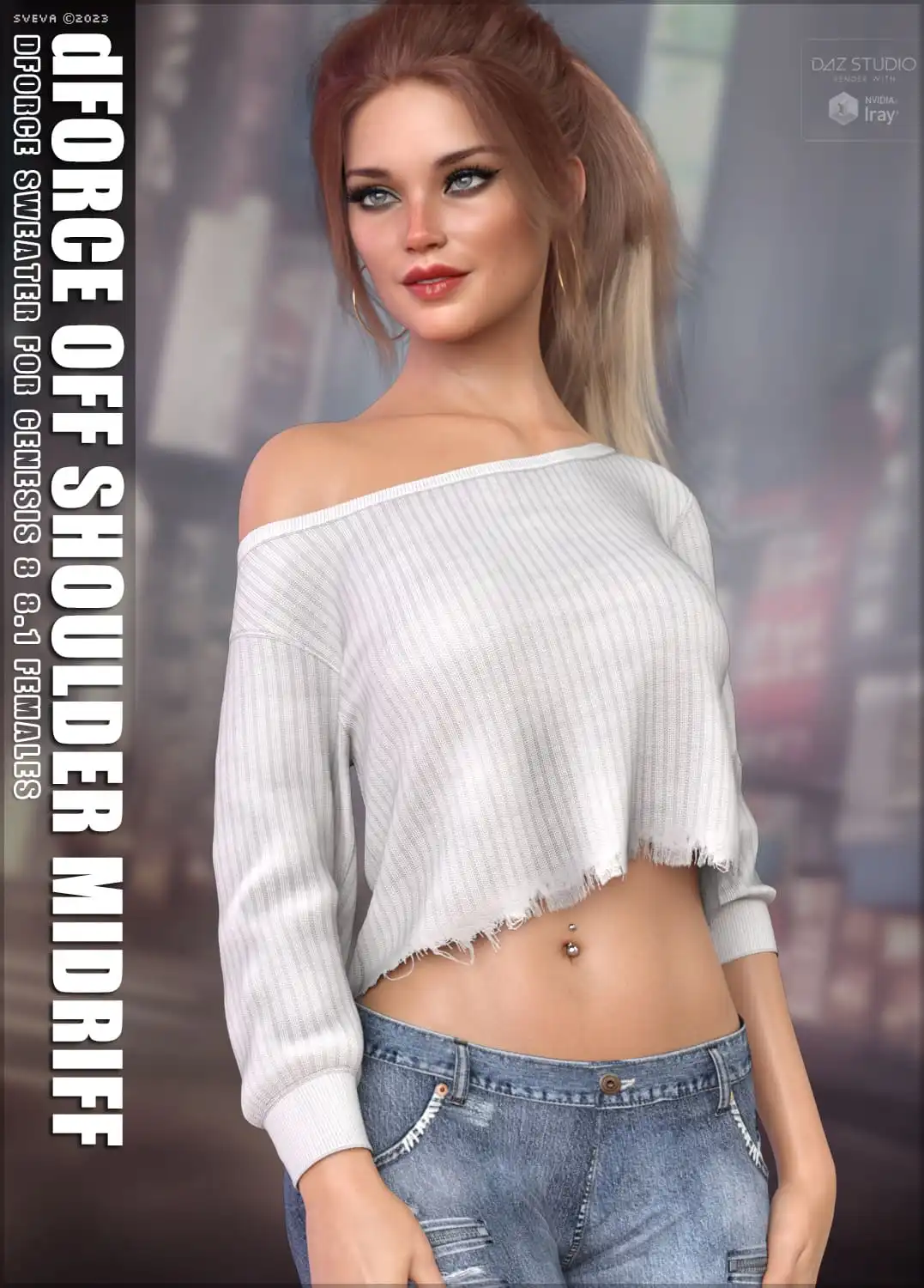 dForce Off Shoulder Midriff Sweater G8G8.1F_DAZ3D下载站