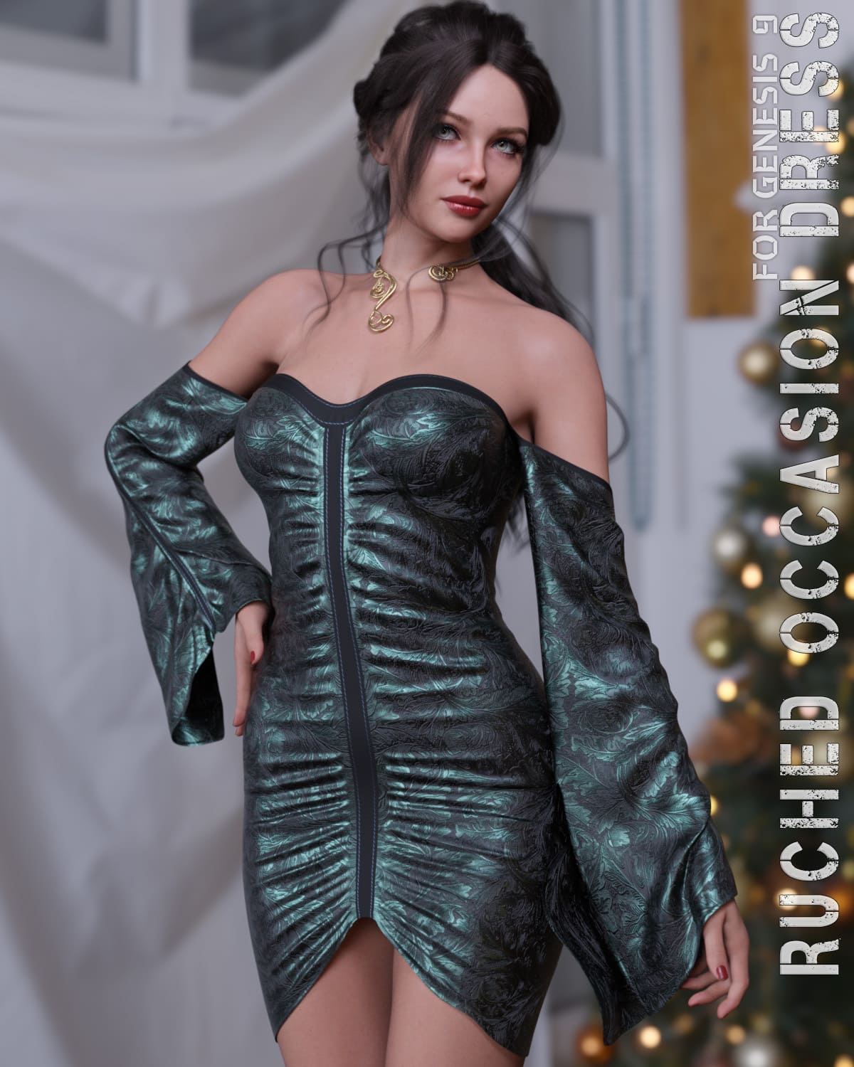 dForce Ruched Occasion Dress Genesis 9_DAZ3D下载站