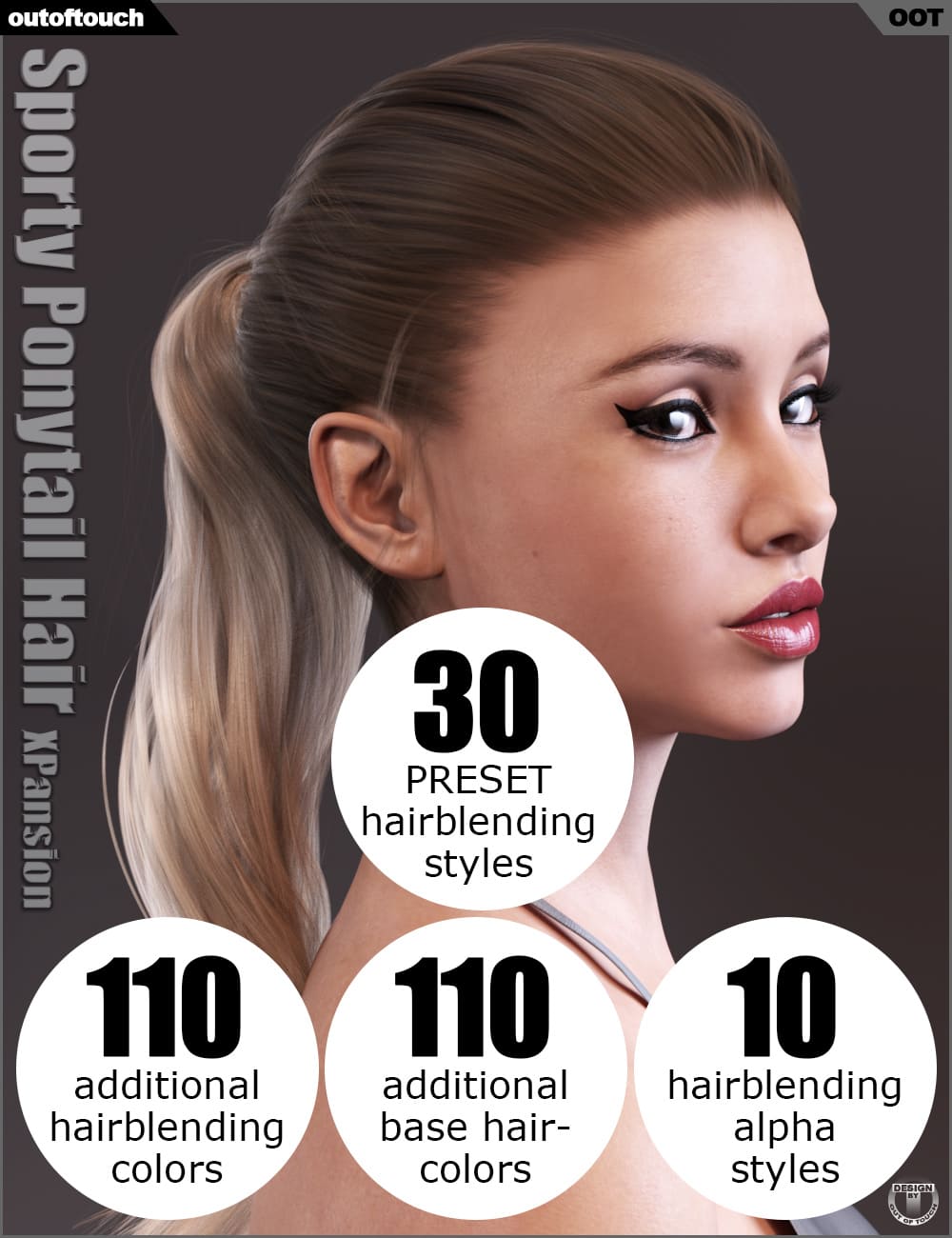 Sporty Ponytail Hair and OOT Hairblending 2.0 Texture XPansion_DAZ3D下载站