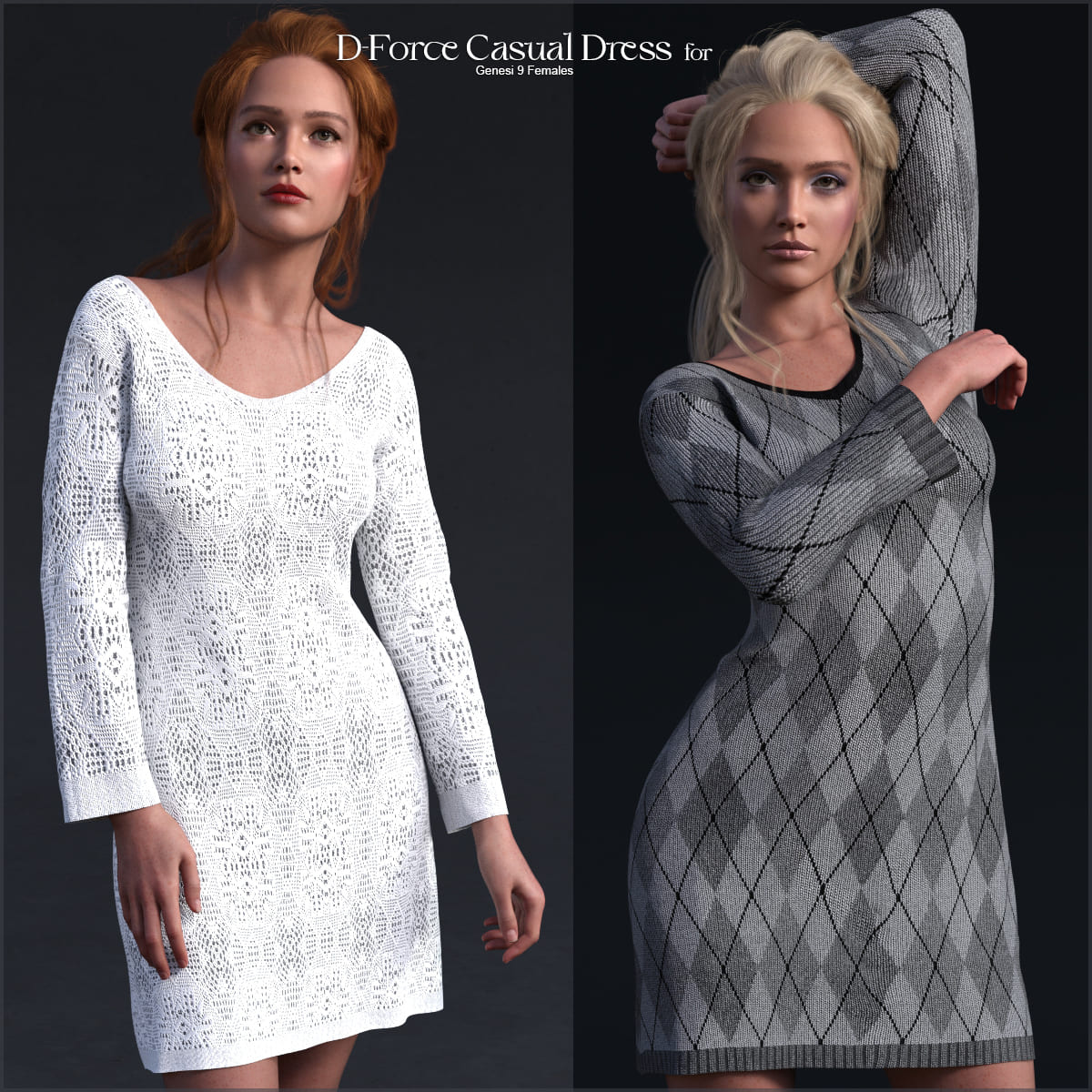 D-Force Casual Dress for G9 Females_DAZ3D下载站