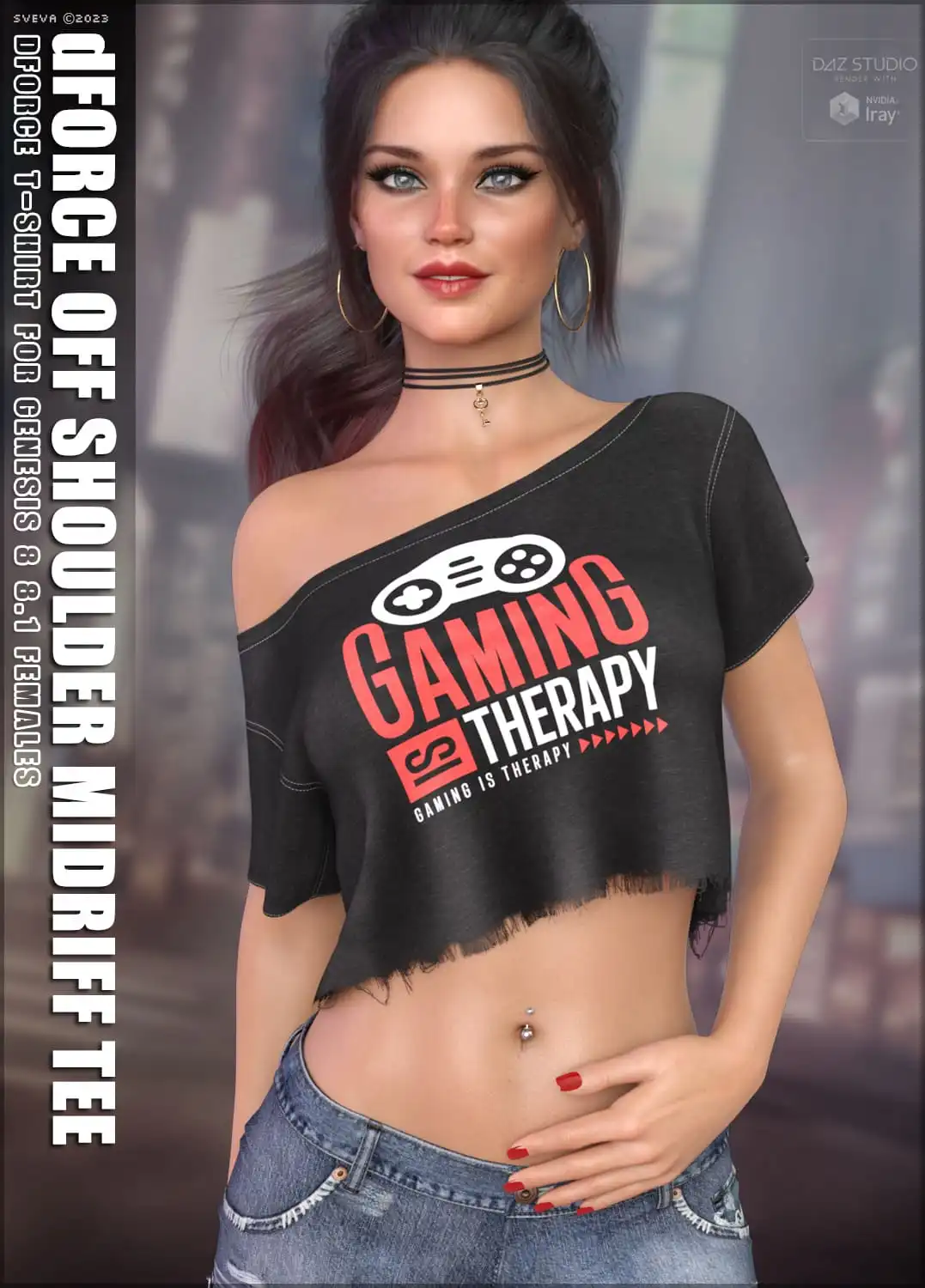 dForce Off Shoulder Midriff Tee G8G8.1F_DAZ3D下载站