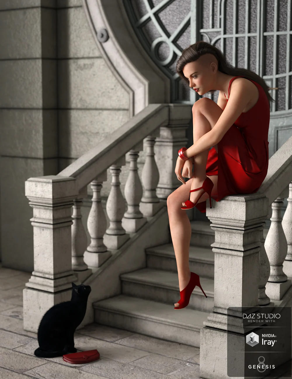 dForce Red Dress for Genesis 8 Female(s)_DAZ3D下载站
