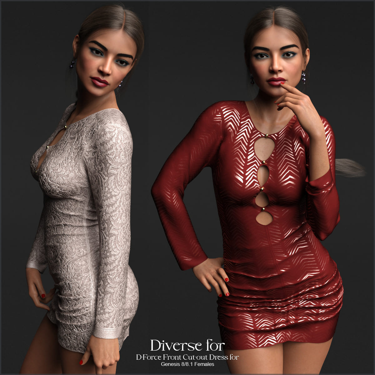Diverse for D-Force Front Cut-out Dress for G8F and G8.1F_DAZ3D下载站