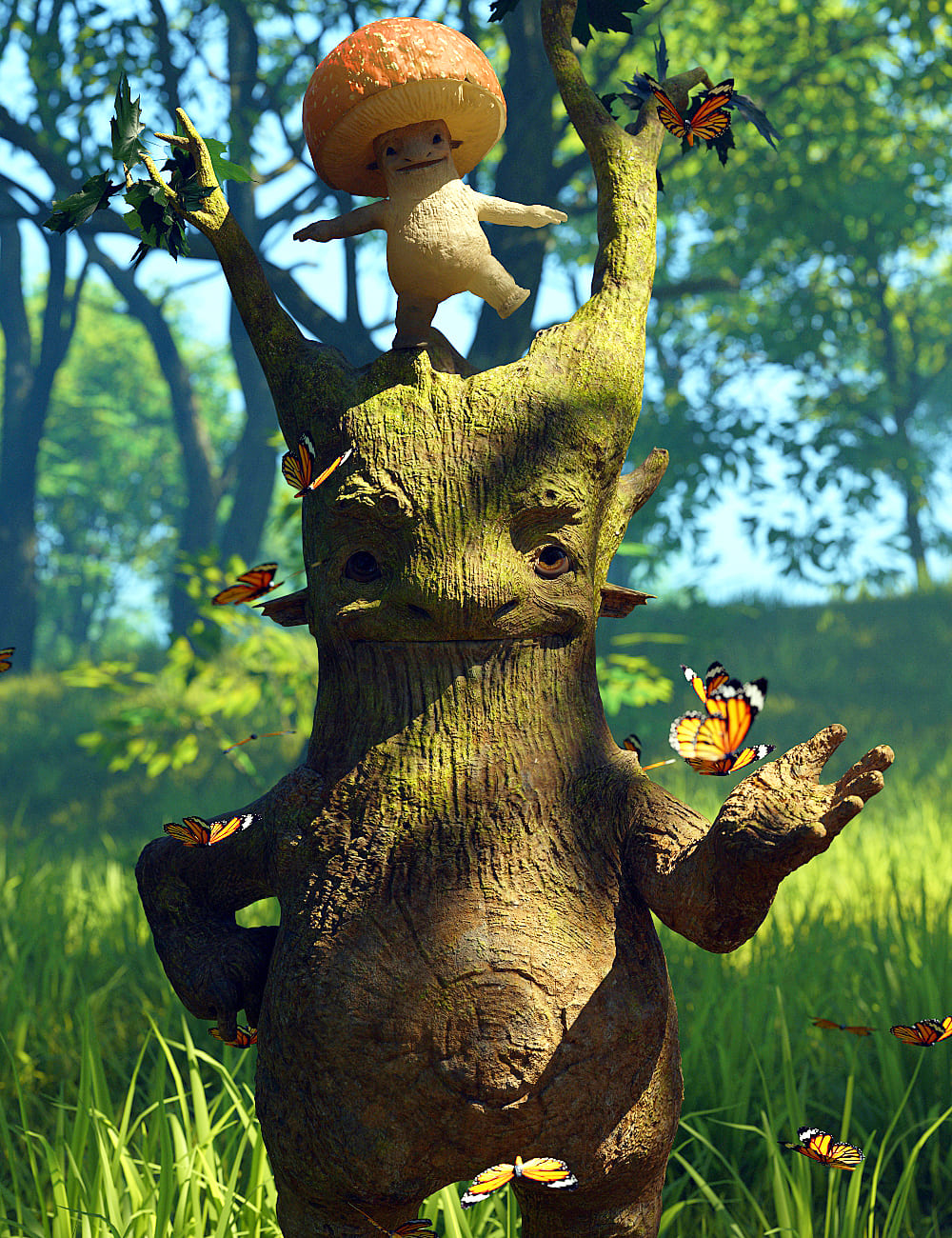 Forest Spirits Tree and Mushroom for Genesis 9_DAZ3D下载站
