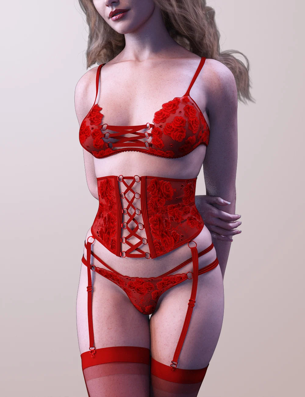 X-Fashion Embroidery Luxury Lingerie for Genesis 9_DAZ3D下载站