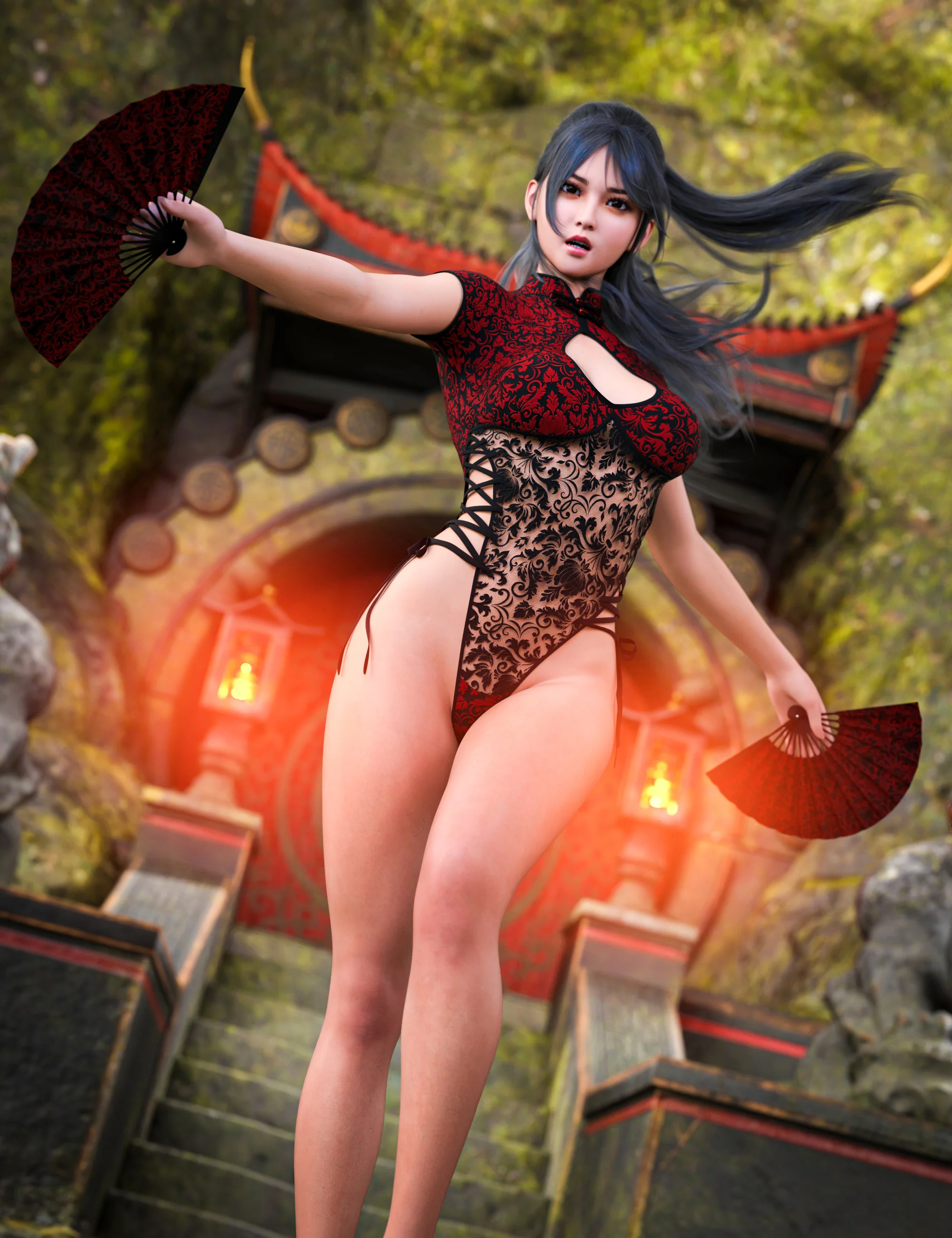 dForce Meiying Chinese Outfit for Genesis 9, 8, and 8.1_DAZ3D下载站