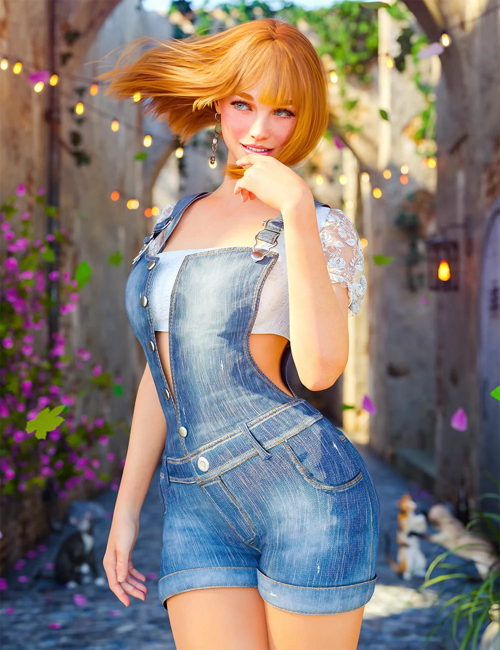 dForce Nellie Denim Dungarees Outfit for Genesis 8, 8.1, and 9_DAZ3D下载站