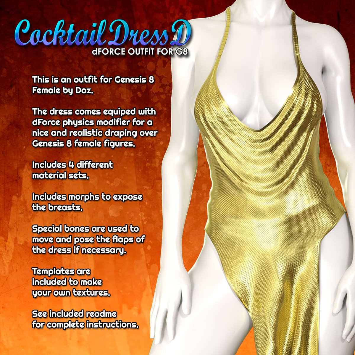 Exnem dForce Cocktail Dress D for Genesis 8 Female_DAZ3D下载站