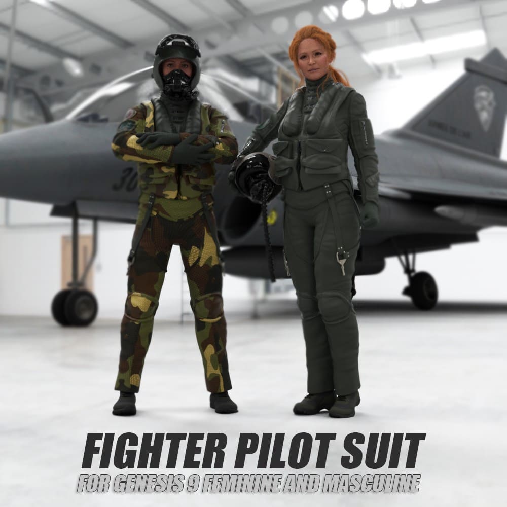 Fighter Pilot Suit for Genesis 9 Feminine & Masculine_DAZ3D下载站