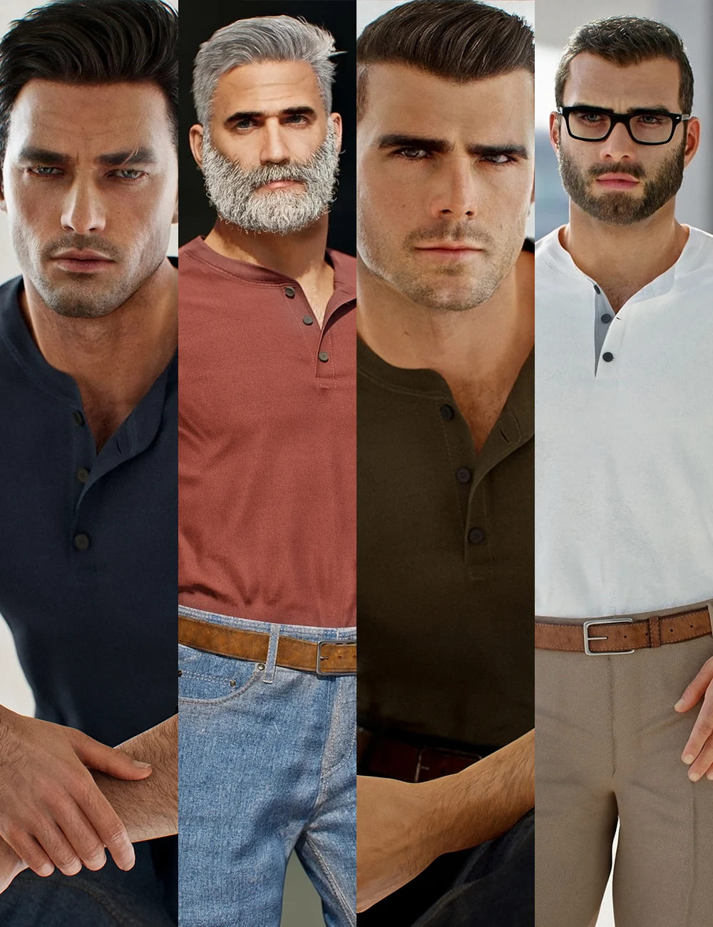 MI Henley Casual Outfit for Genesis 8 and 8.1 Males_DAZ3D下载站
