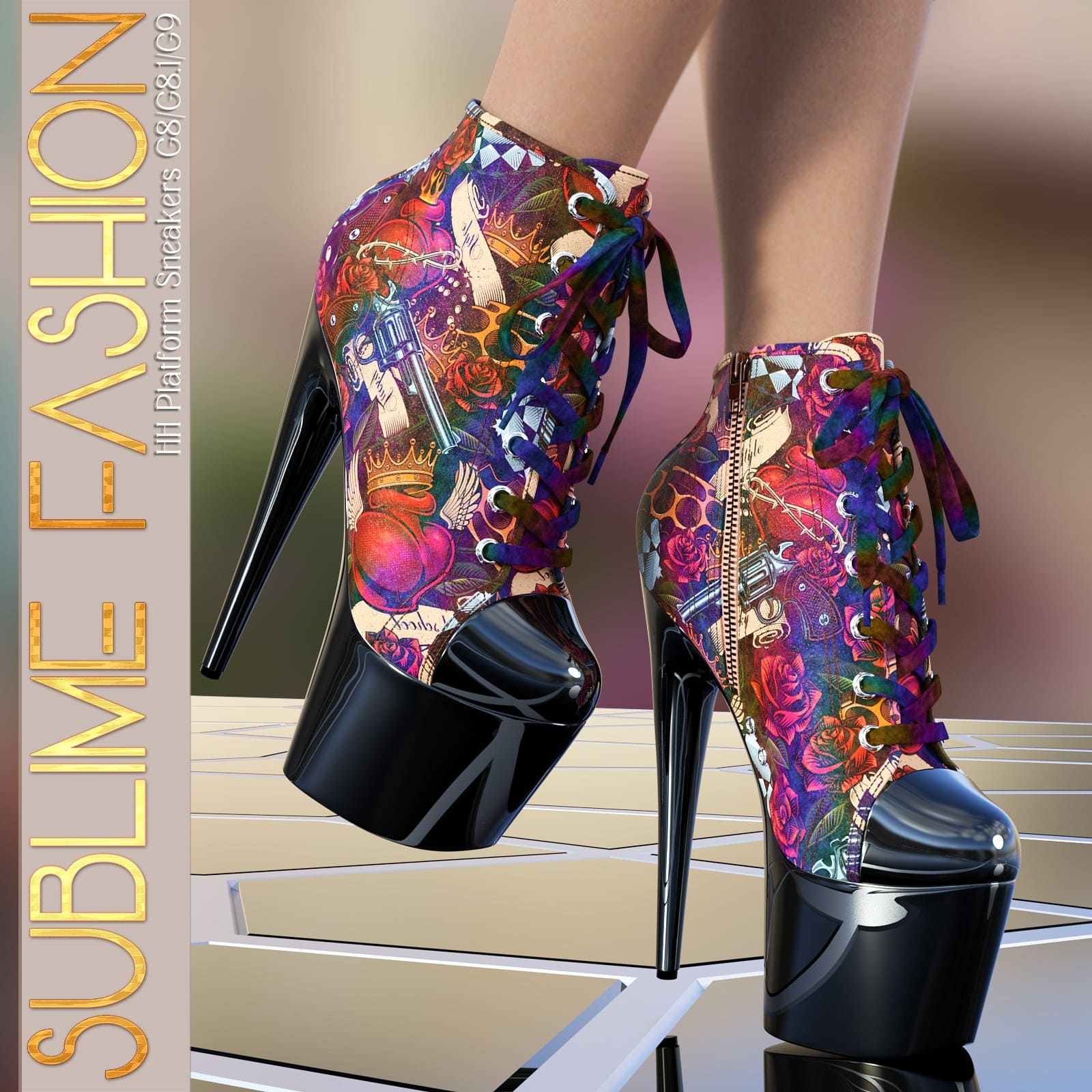 Sublime Fashion for High Heel Platform Sneakers_DAZ3D下载站