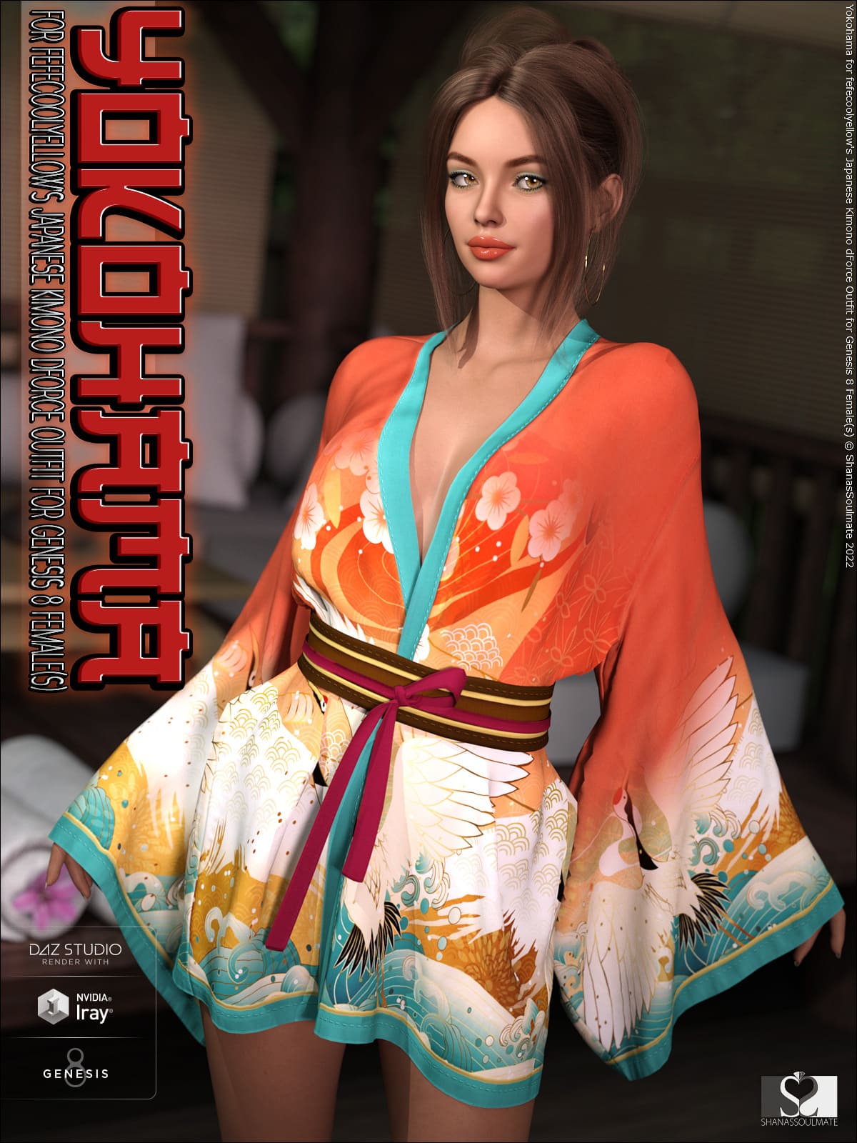 Yokohama for Japanese Kimono dForce Outfit for Genesis 8 Female(s)_DAZ3D下载站