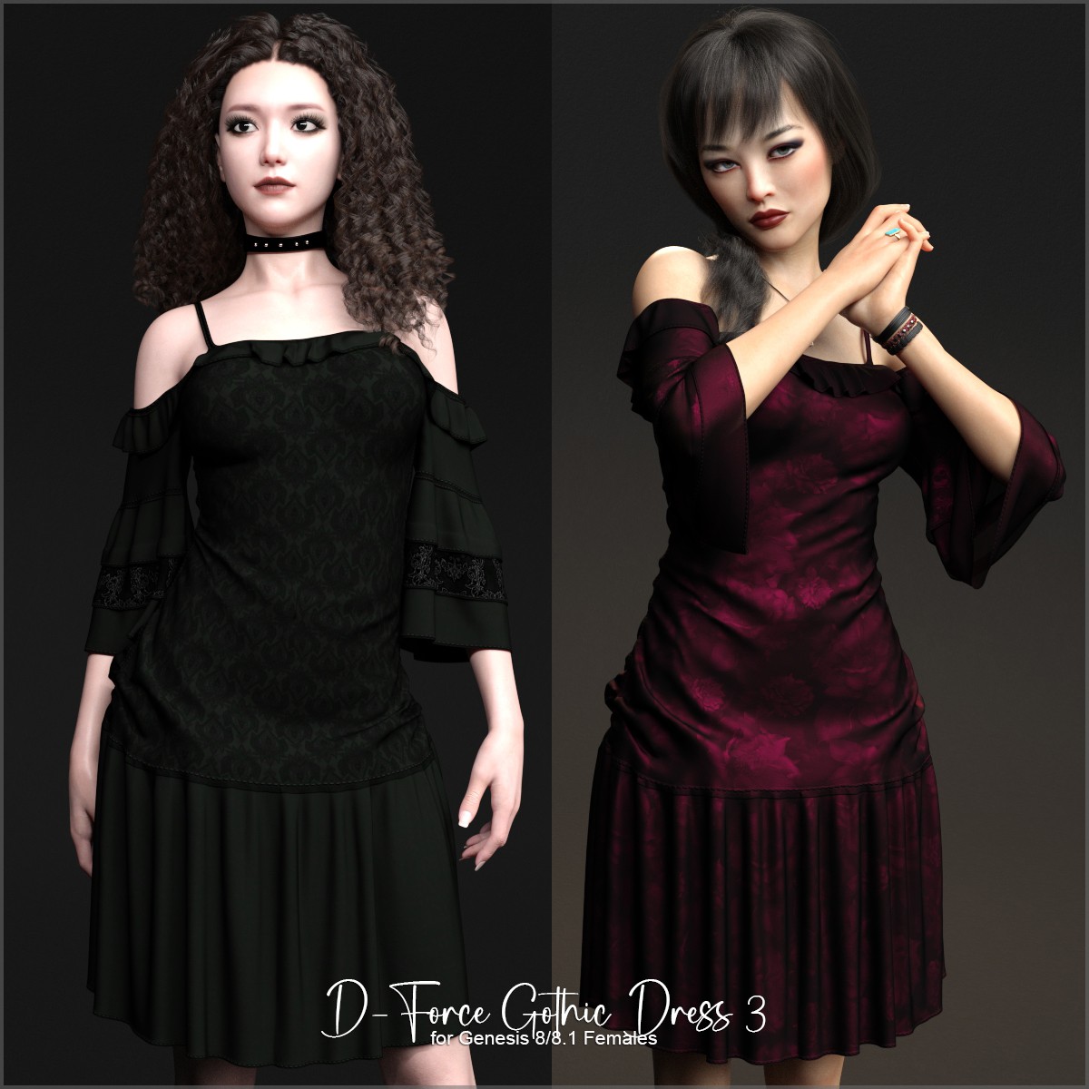 D-Force Gothic Dress 3 for G8F and G8.1F_DAZ3D下载站