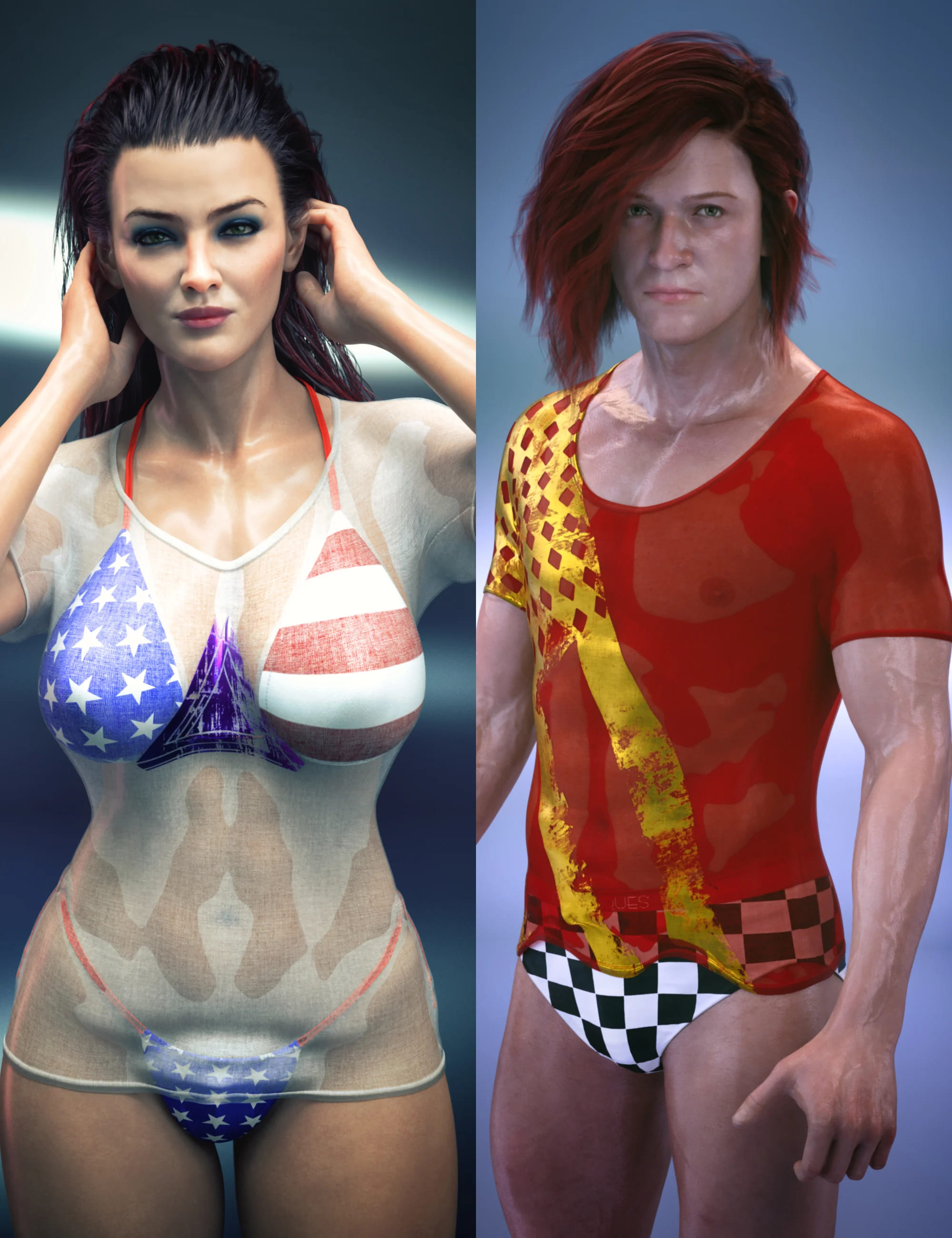dForce Dynamic Wet Tshirt Bikini and Briefs for Genesis 9 Texture Add-On_DAZ3D下载站