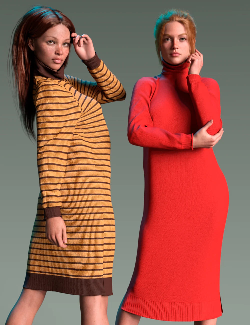 dForce High Collar Sweater Dress for Genesis 9, 8, and 8.1_DAZ3D下载站
