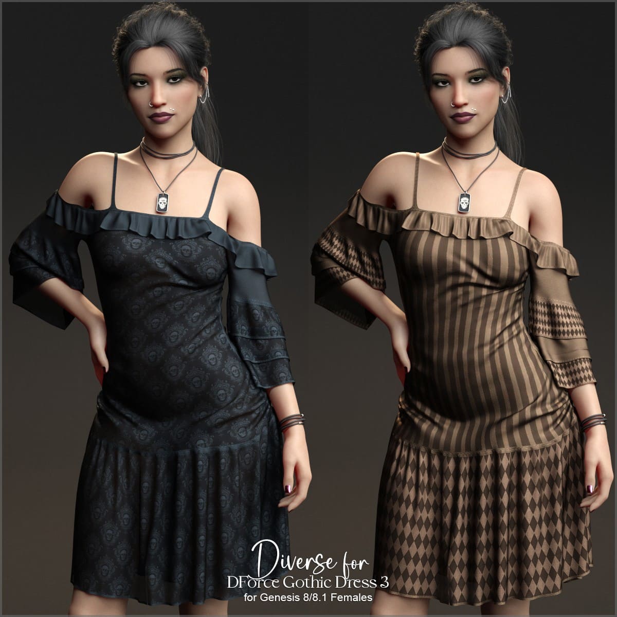 Diverse for D-Force Gothic Dress 3 for G8F and G8.1F_DAZ3D下载站