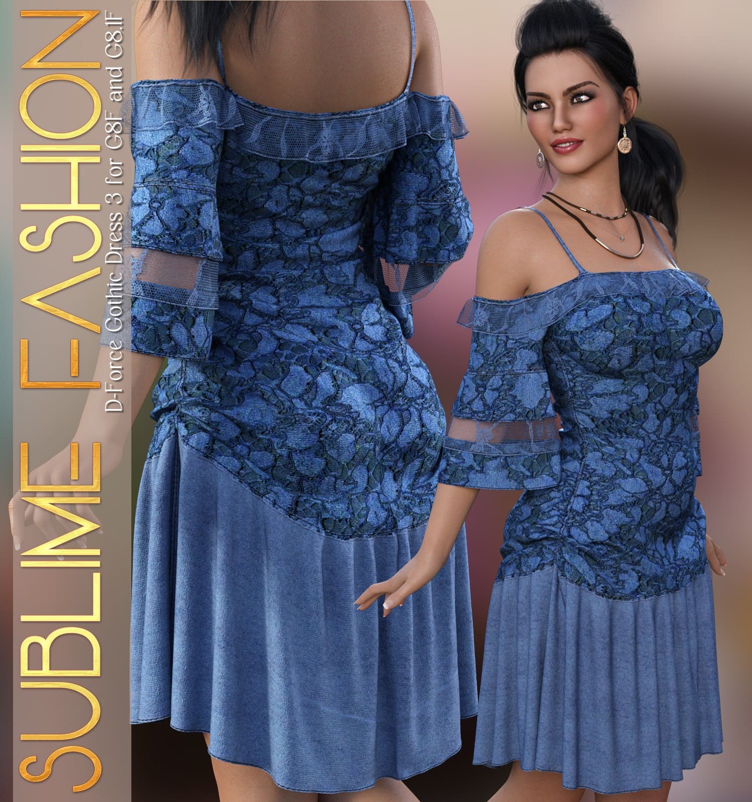 Sublime Fashion for D-Force Gothic Dress 3 for G8F and G8.1F_DAZ3D下载站