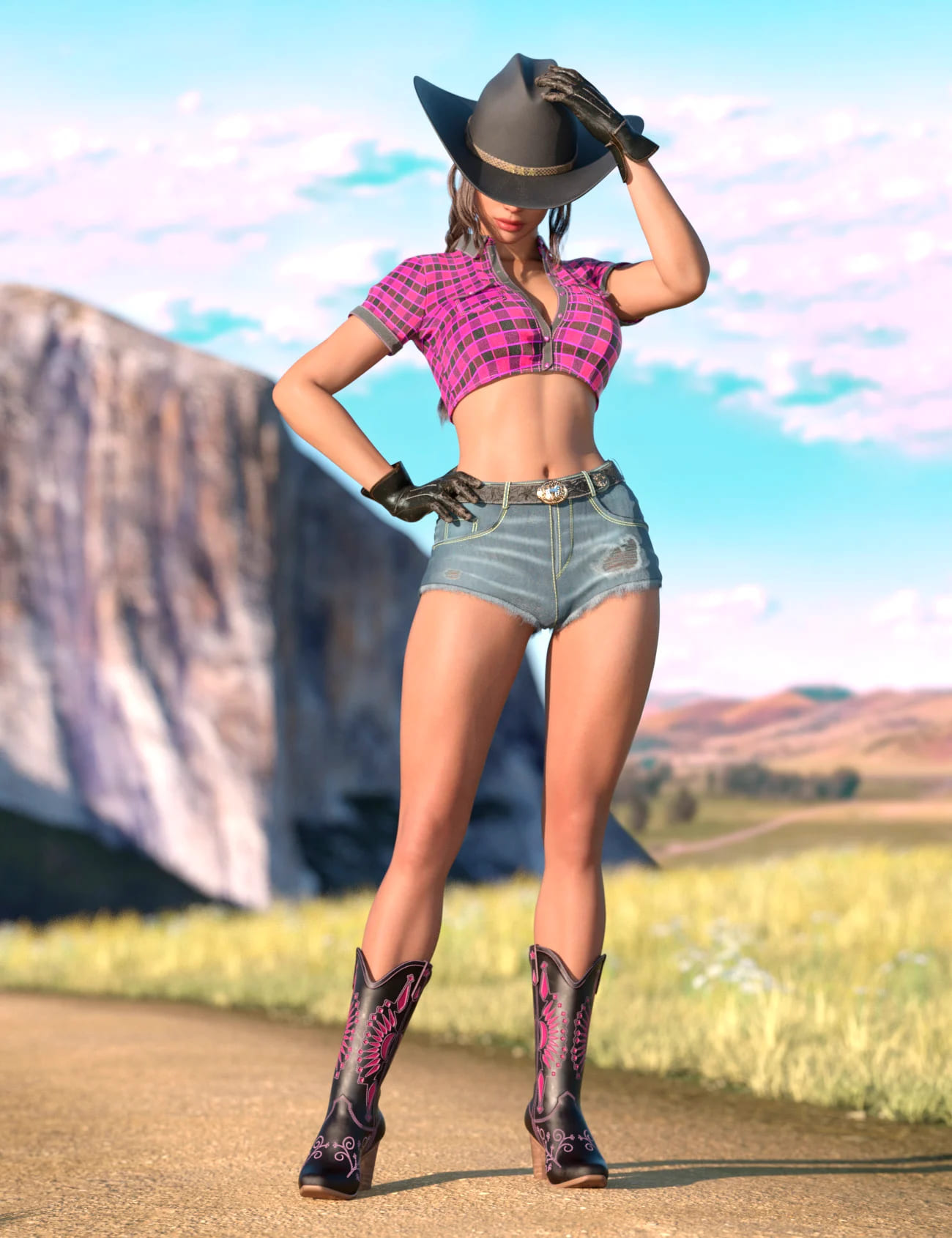 Wild West Cowgirl Outfit for Genesis 9 Feminine_DAZ3D下载站