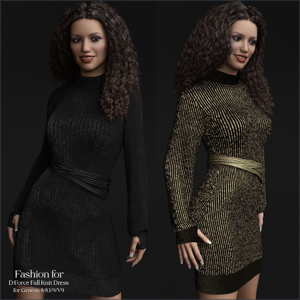 Fashion for D-Force Fall Knit Dress for Genesis 8/8.1/9/V9_DAZ3D下载站