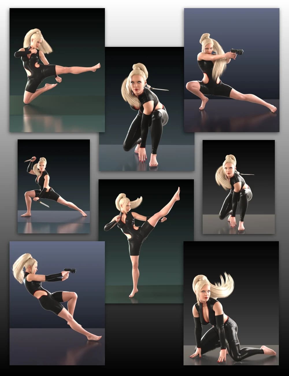 Fighting Action Poses for Genesis 9 and 8 Females_DAZ3D下载站