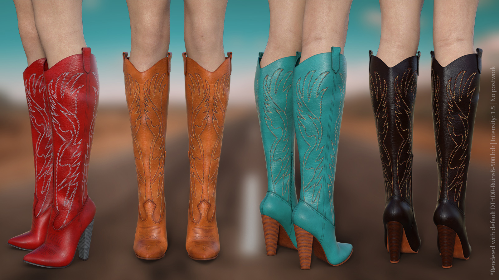 Western Boots with High Heels for G8F & G8.1F_DAZ3D下载站