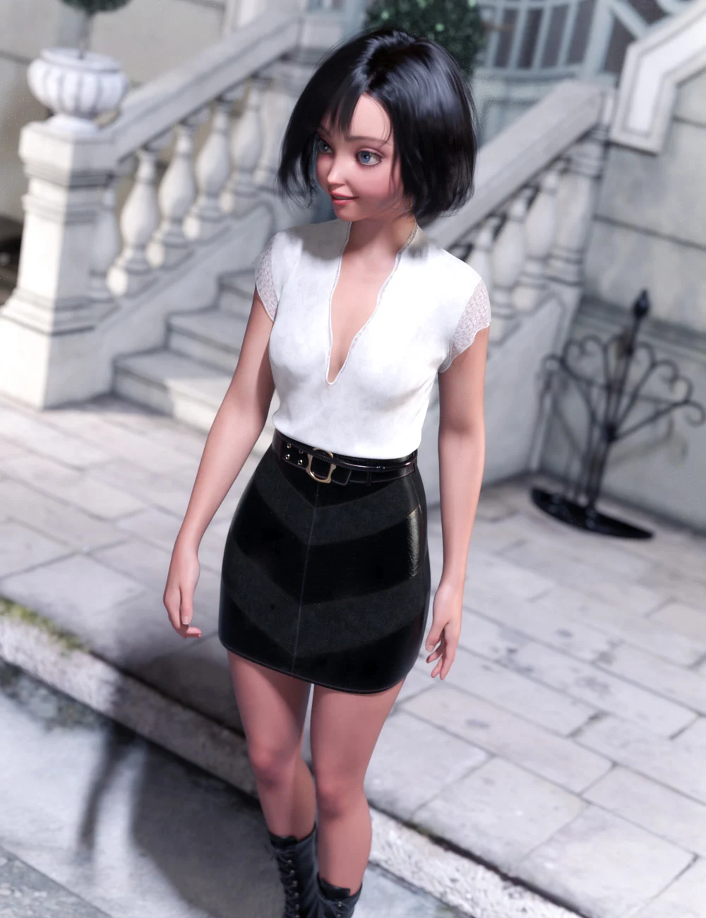 dForce Leather Skirt Outfit for Genesis 9_DAZ3D下载站