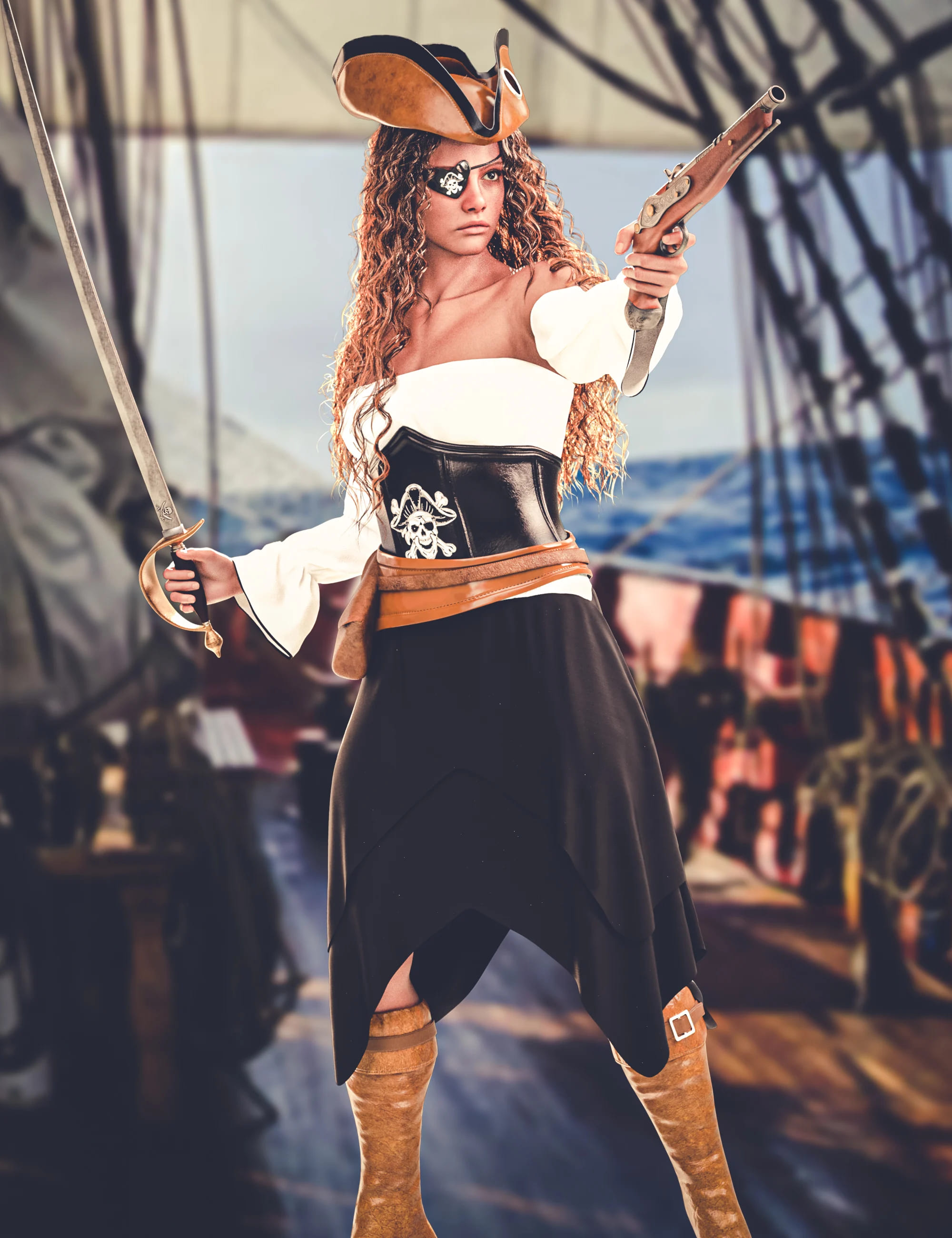 dForce Pirate Girl Outfit for Genesis 9_DAZ3DDL