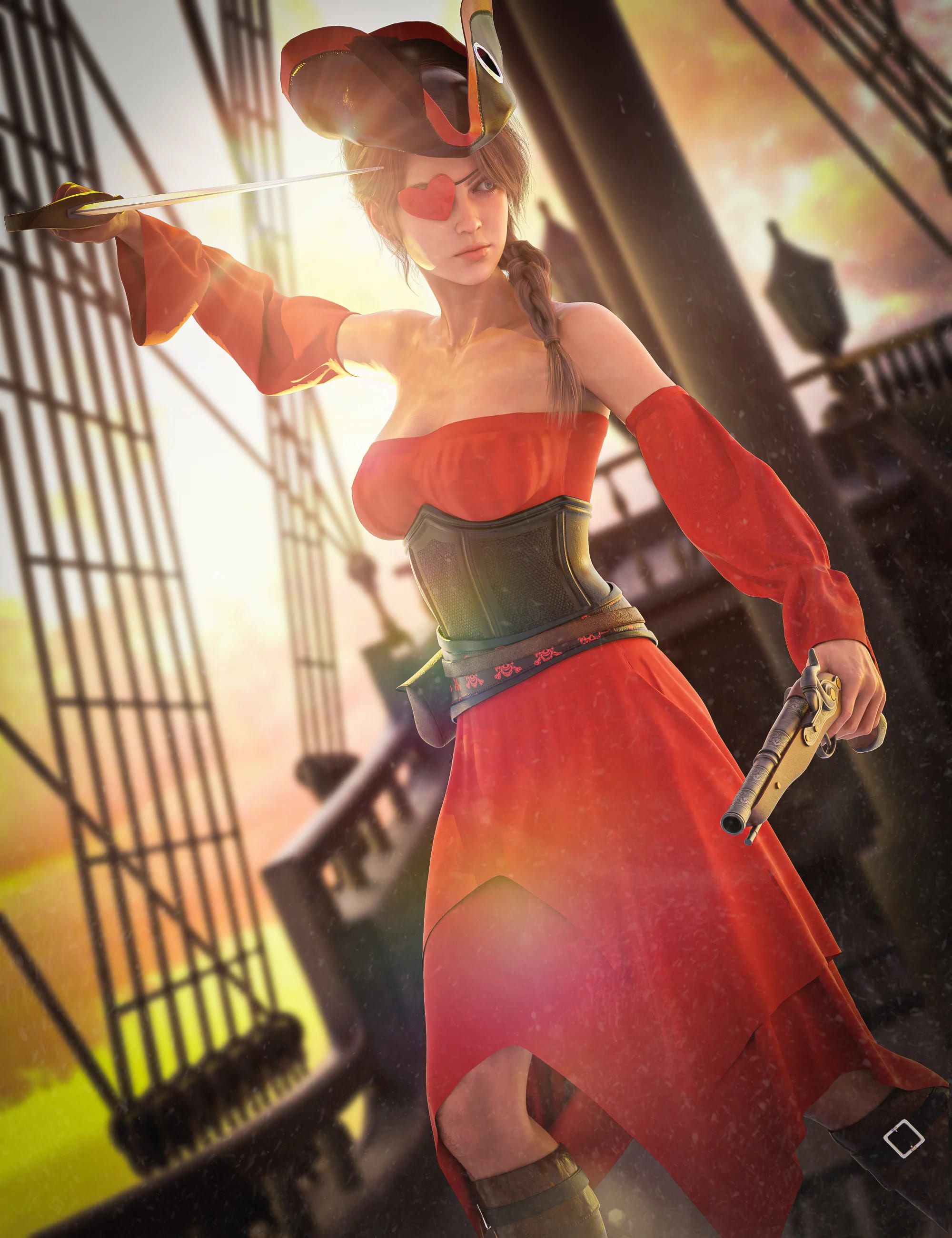 dForce Pirate Girl Outfit Texture Add-on_DAZ3D下载站