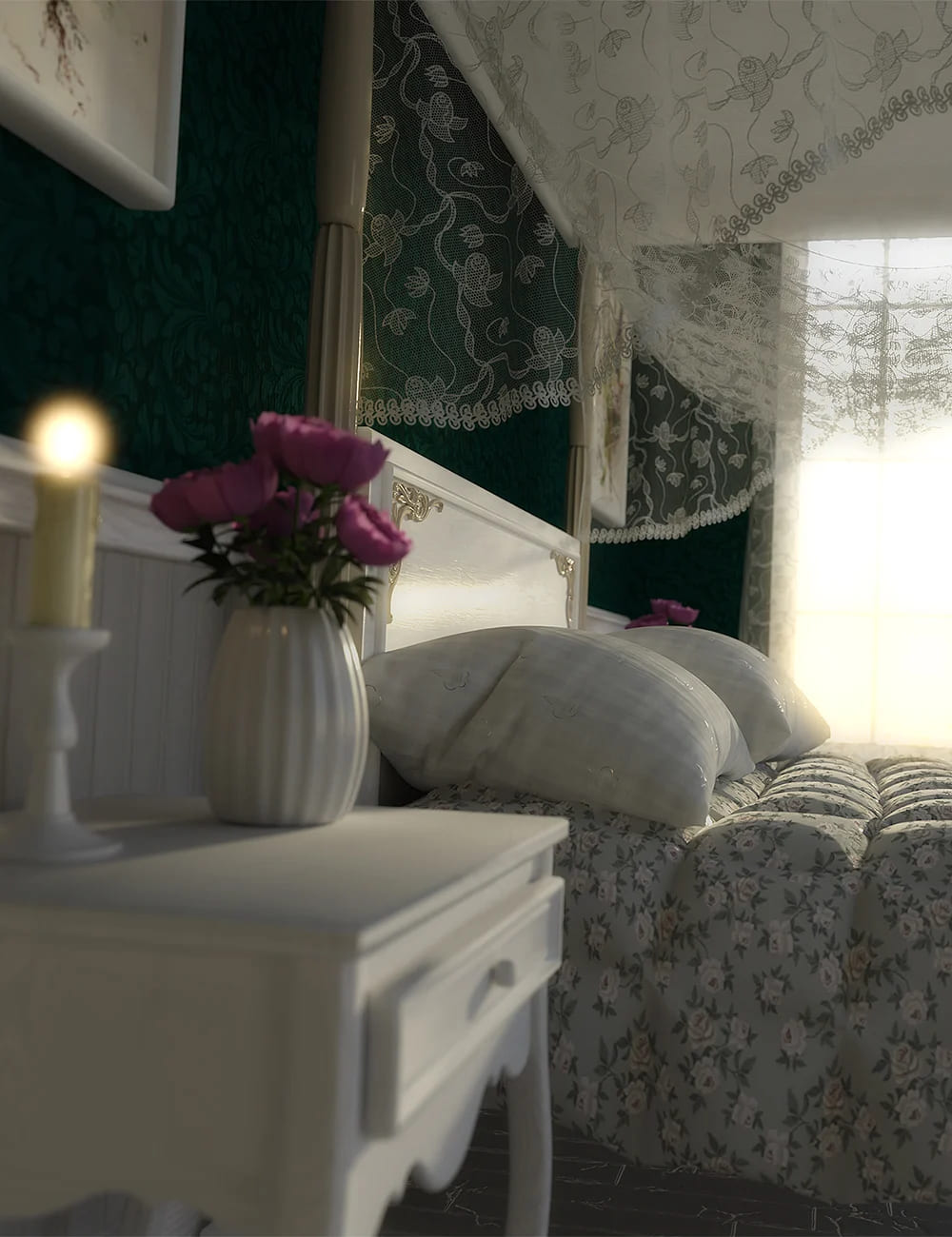Elegant Romantic Bedroom Vignette_DAZ3D下载站