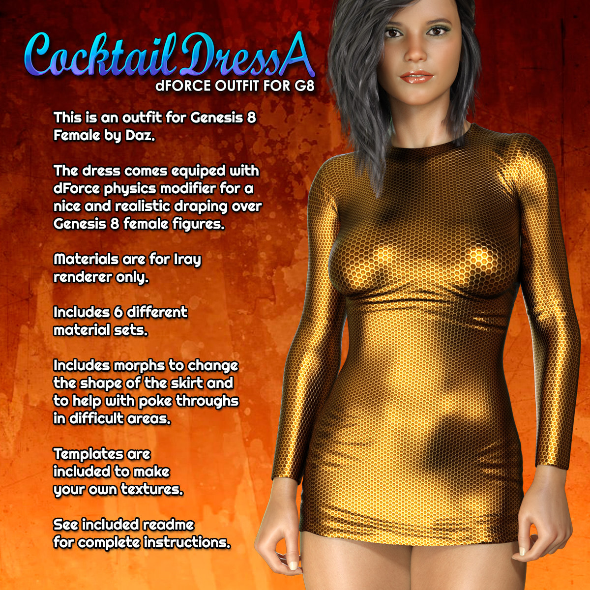 Exnem dForce Cocktail Dress A for Genesis 8 Female_DAZ3D下载站