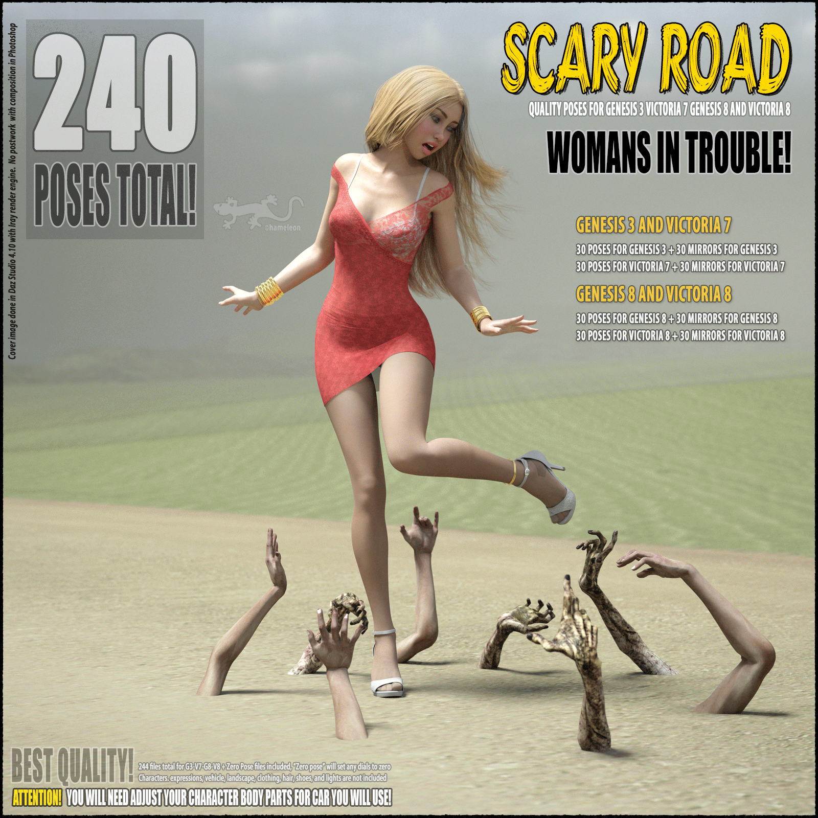Scary Road – Poses for G3, V7, G8 and V8_DAZ3D下载站