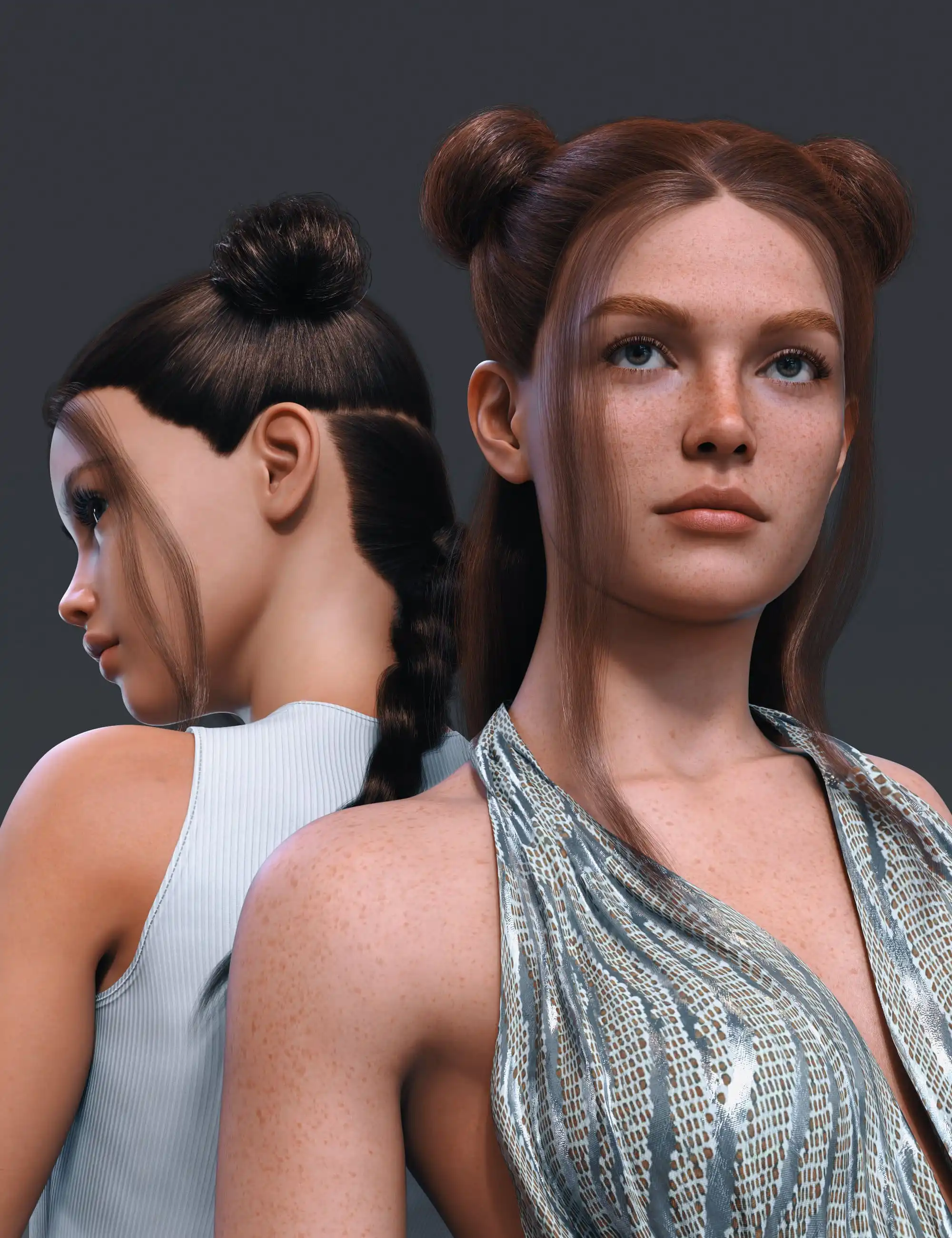 AK Little Double Buns Hair for Genesis 9_DAZ3D下载站