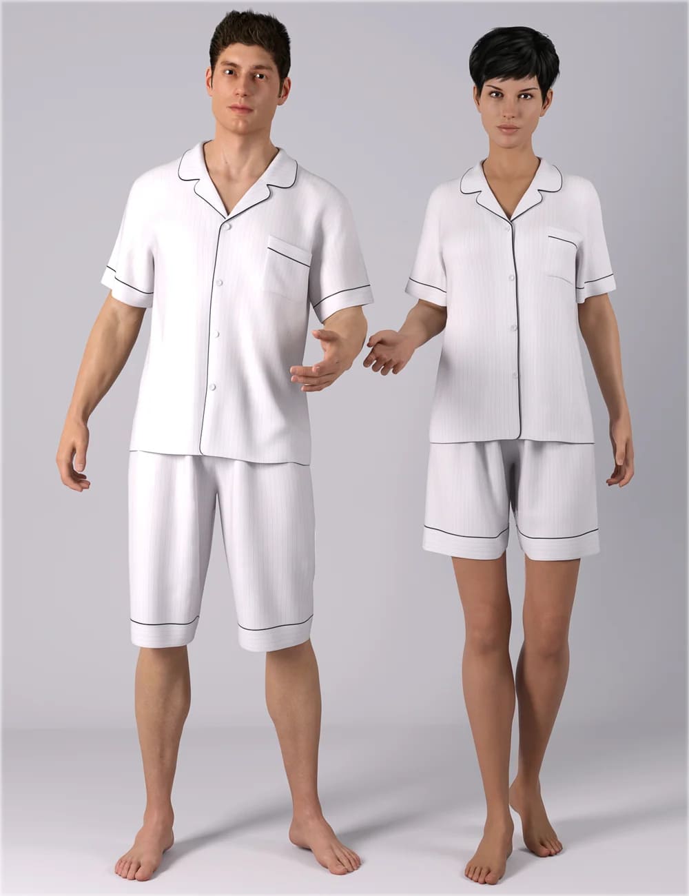 dForce HnC Summer Pajamas Outfits for Genesis 8.1 Females and Males_DAZ3D下载站