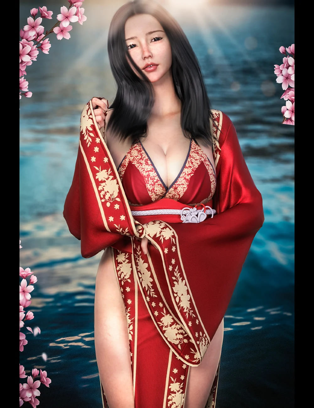 dForce Hot Style Kimono Outfit for Genesis 9, 8, and 8.1_DAZ3D下载站