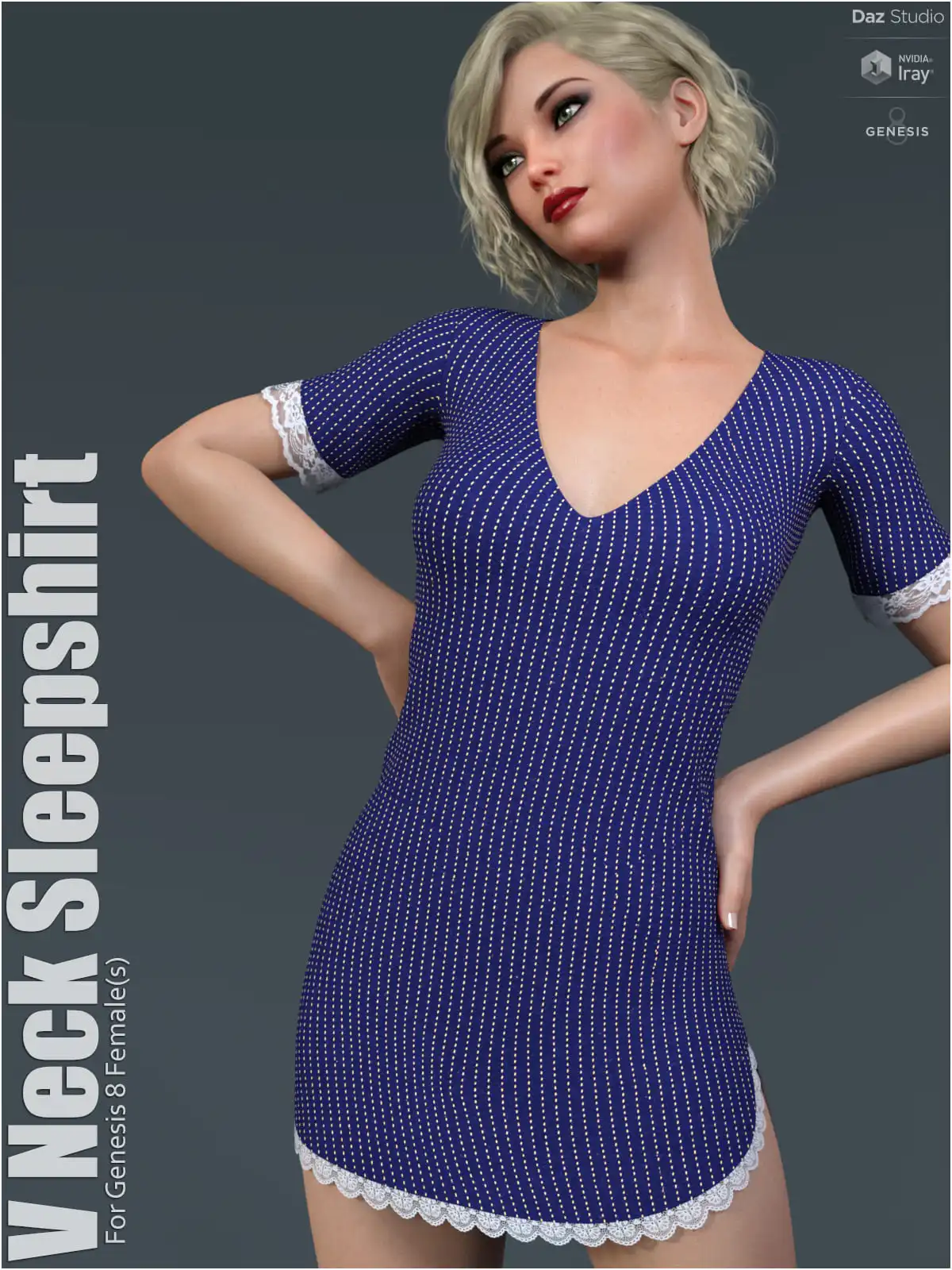dForce V Neck Sleepshirt_DAZ3DDL