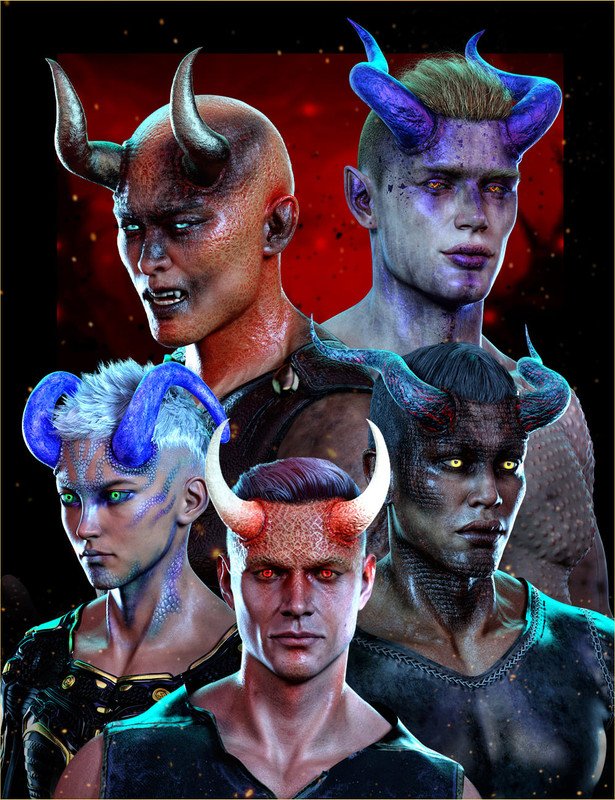 FPE Universal Horns Add-On Textures for Genesis 8.1 Male_DAZ3D下载站