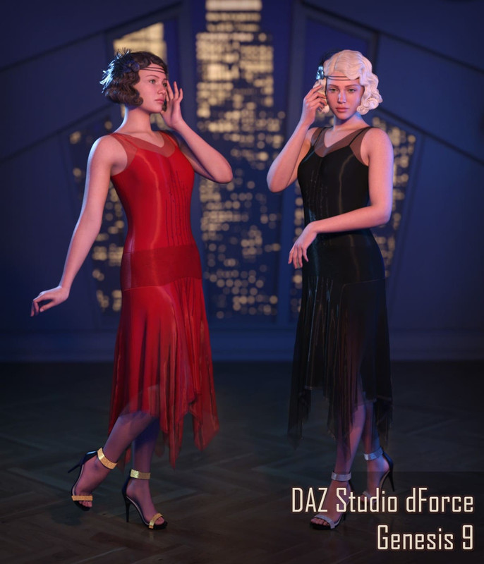 FRQ dForce: 1920s Dress for Genesis 9_DAZ3D下载站
