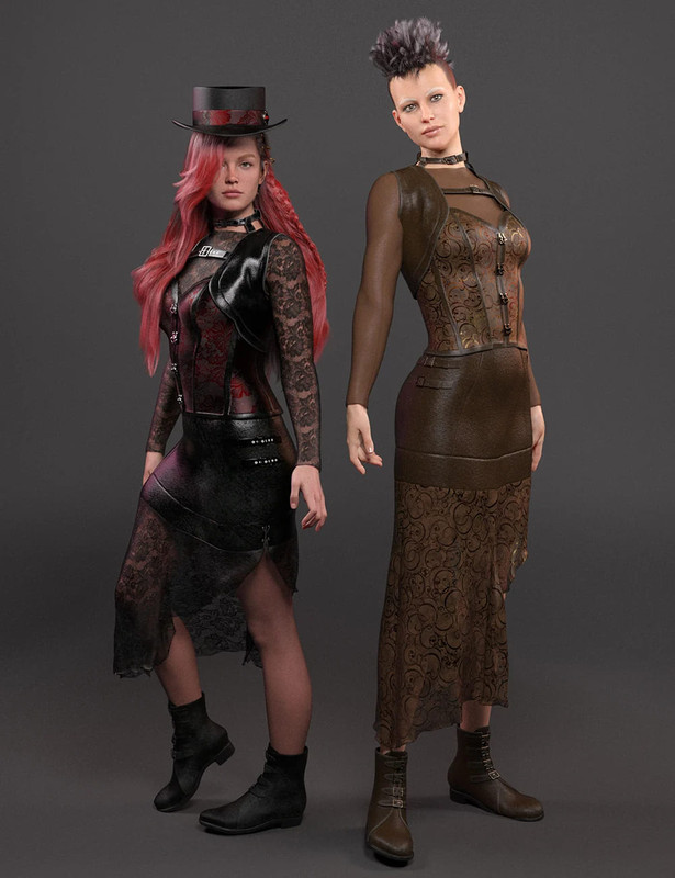 Gothic Ruffled Skirt Outfit for Genesis 9 and 8 Females_DAZ3D下载站