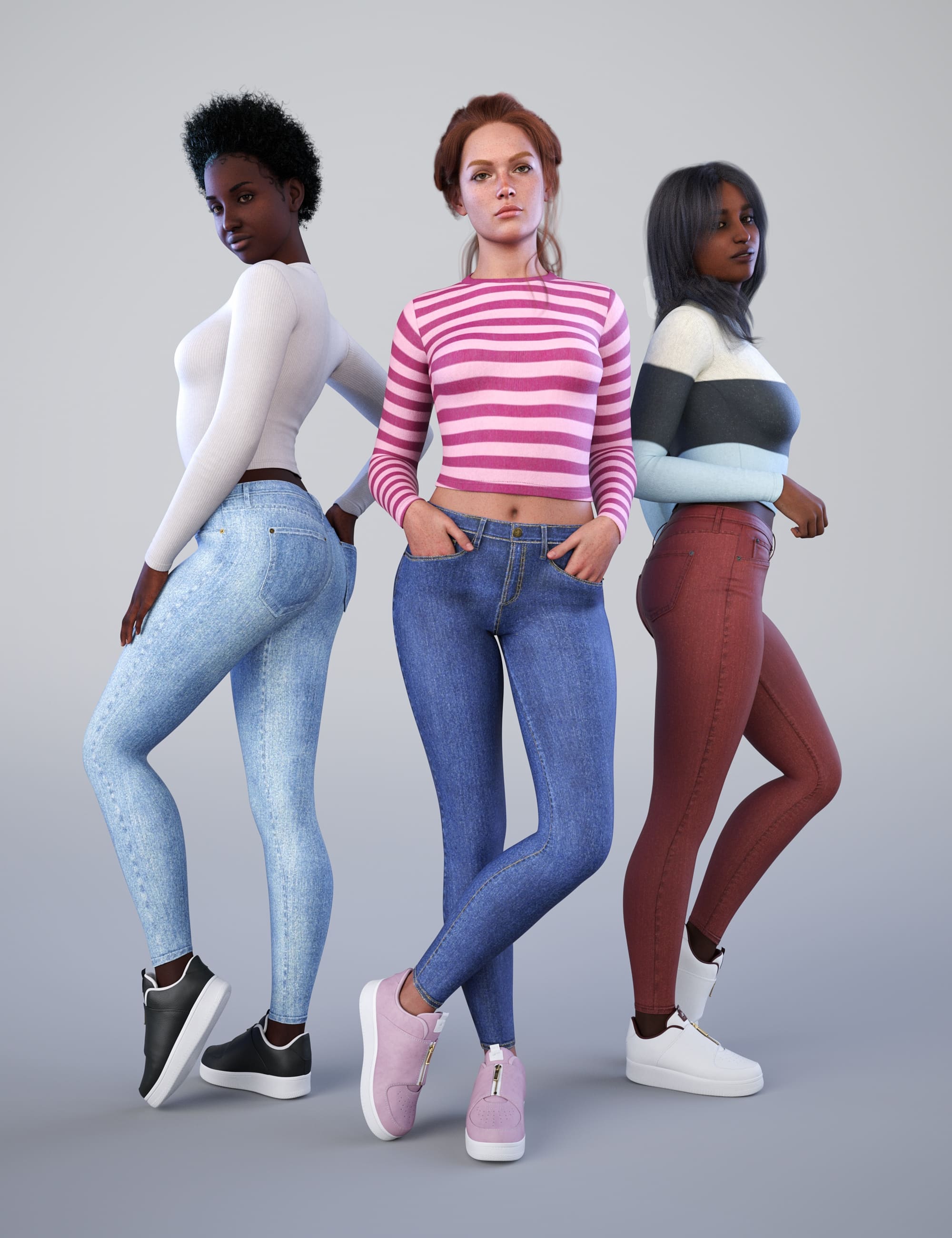 NG High Waist Skinny Jeans Outfit Poses for Genesis 9 and Victoria 9_DAZ3D下载站