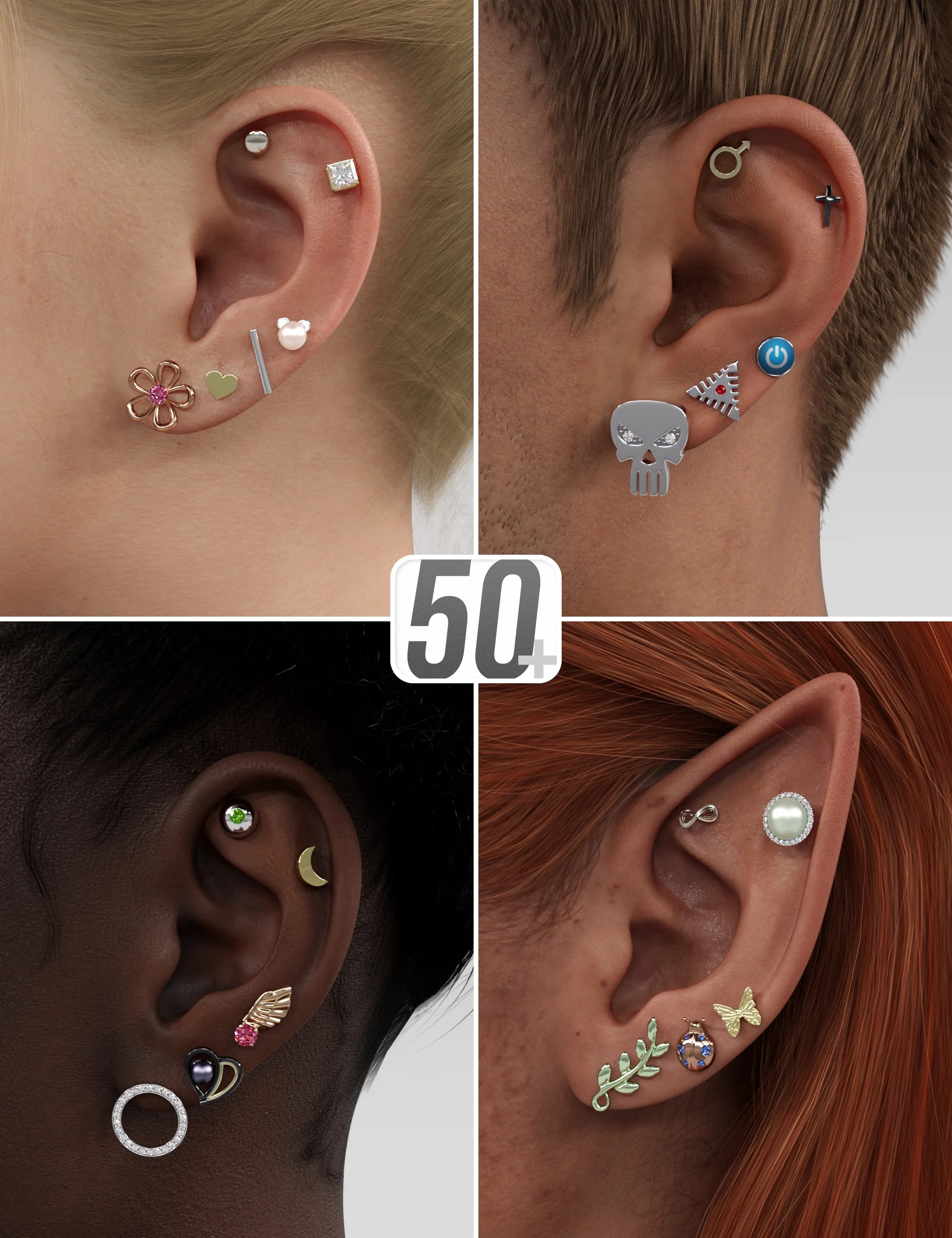 NG Ultimate Stud Earring Collection for Genesis 9, 8, and 8.1_DAZ3D下载站
