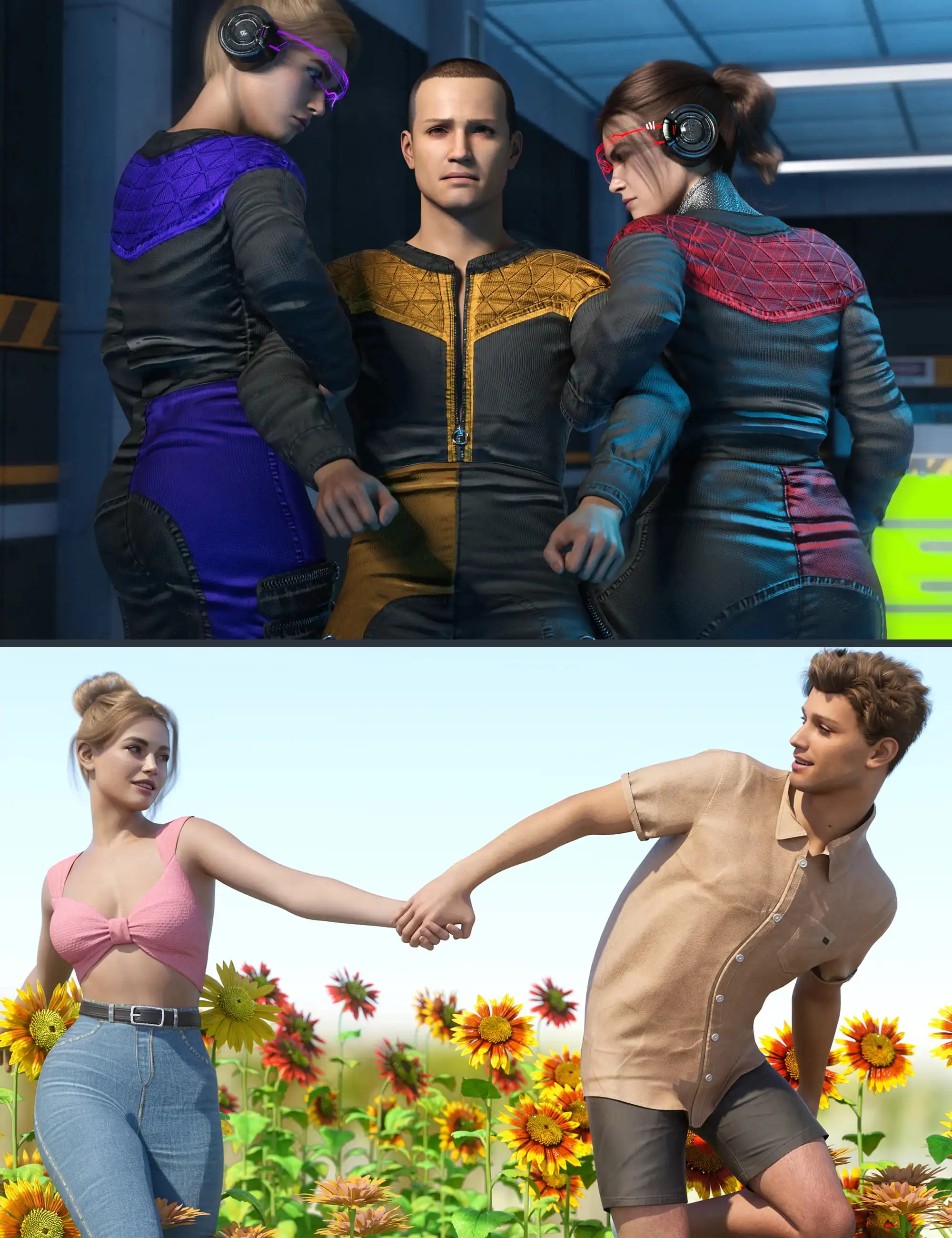 Z Pulling and Dragging Couple Poses for Genesis 9 and 8_DAZ3DDL