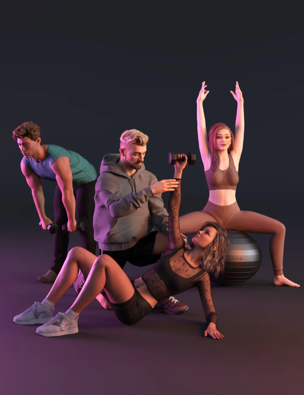 Fun Pilates Work Out Bundle for Genesis 9, 8 and 3_DAZ3D下载站