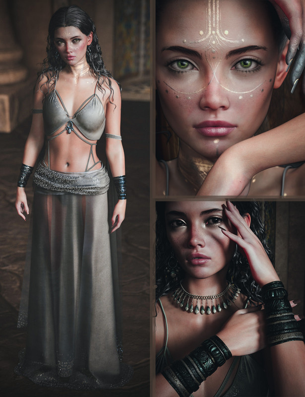 CB Ella HD Character, dForce Clothing and Jewelry Bundle for Genesis 9_DAZ3D下载站