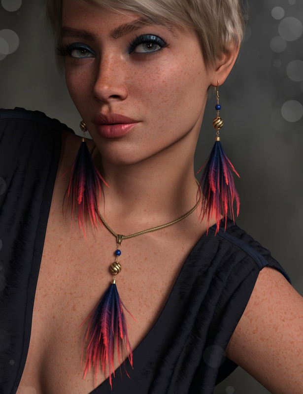FK Feathery Bits Jewelry Set for Genesis 9, 8 and 8.1 Females_DAZ3D下载站