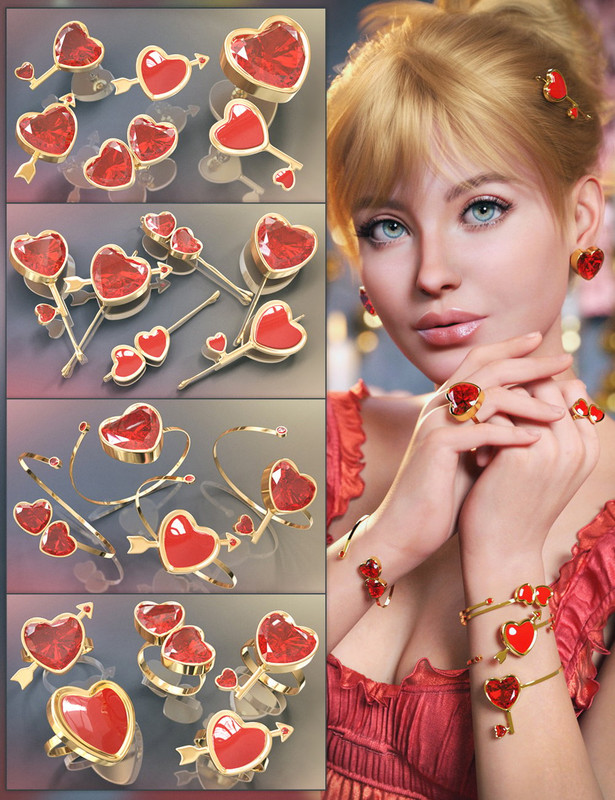 VRV Emily Jewelry Valentines Addon for Genesis 9, 8.1, and 8 Females_DAZ3D下载站