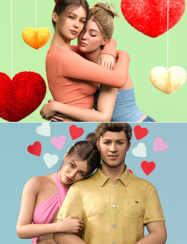 Z Family Love Couple Poses for Genesis 9 and 8_DAZ3DDL