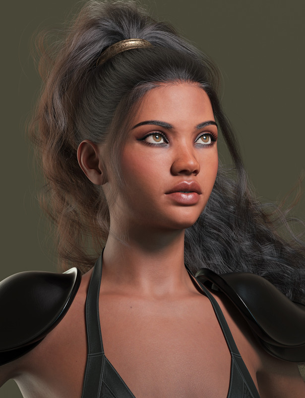 dForce Strand-Based Turbulent Warrior Style Ponytail Hair for Genesis 9_DAZ3D下载站