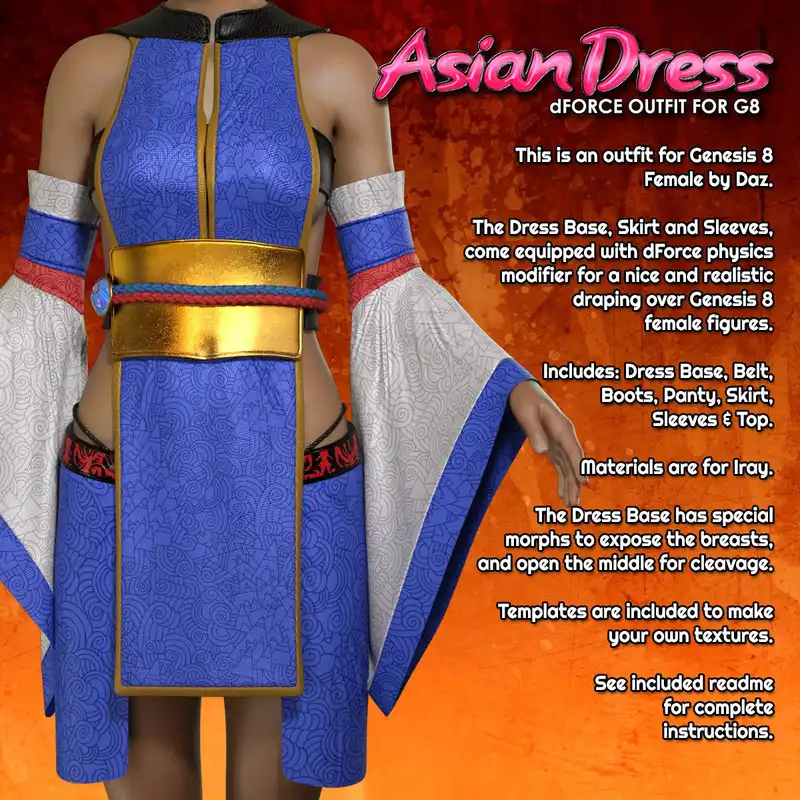 Exnem dForce Asian Dress for Genesis 8 Female_DAZ3D下载站