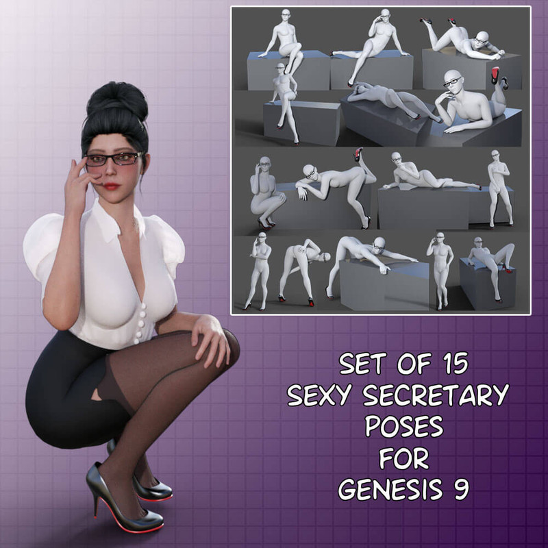 Set of 15 Sexy Secretary Poses for Genesis 9_DAZ3D下载站