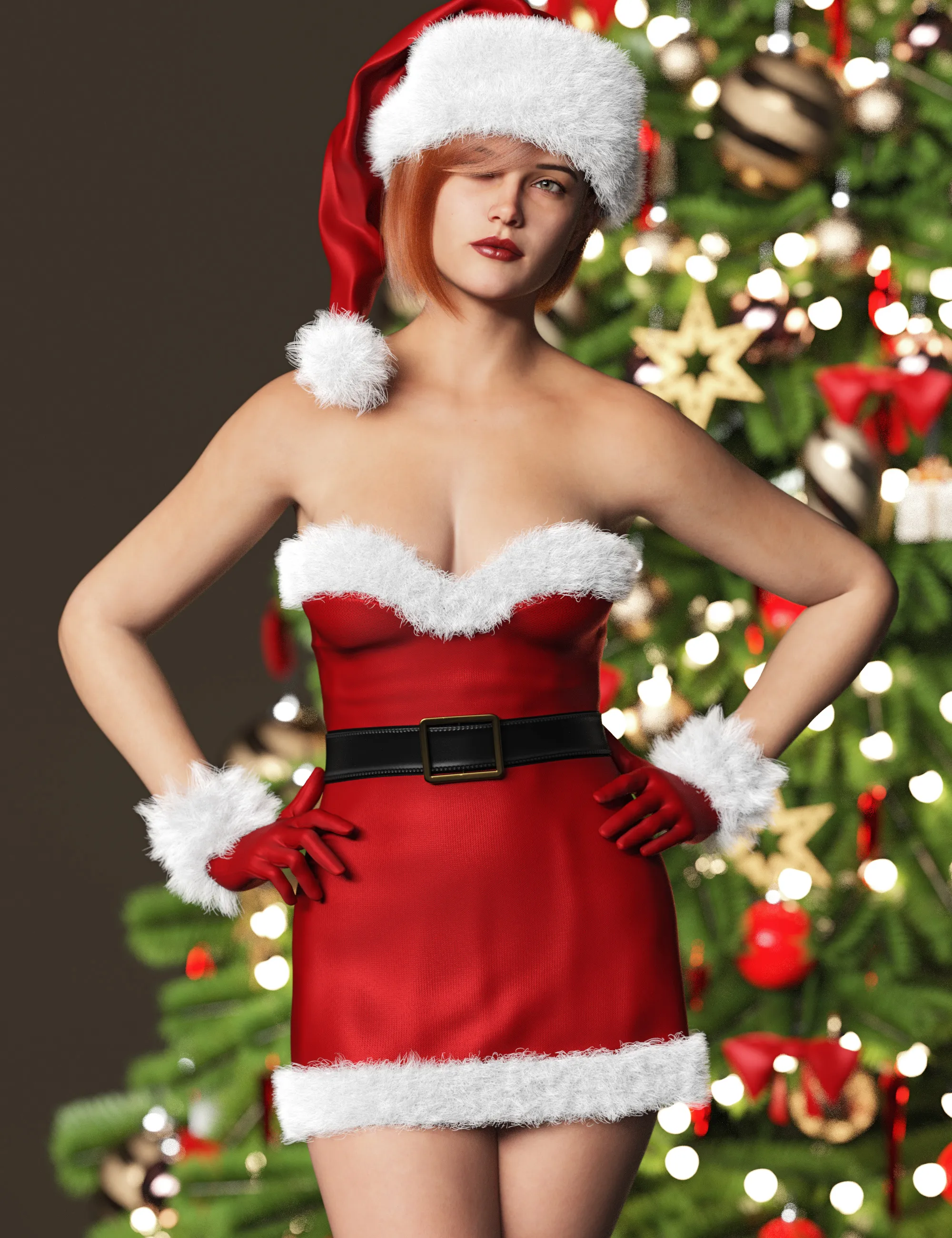 dForce XMAS Dress Outfit for Genesis 9_DAZ3D下载站